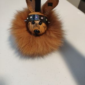Mcm bunny fur ball keyring charm